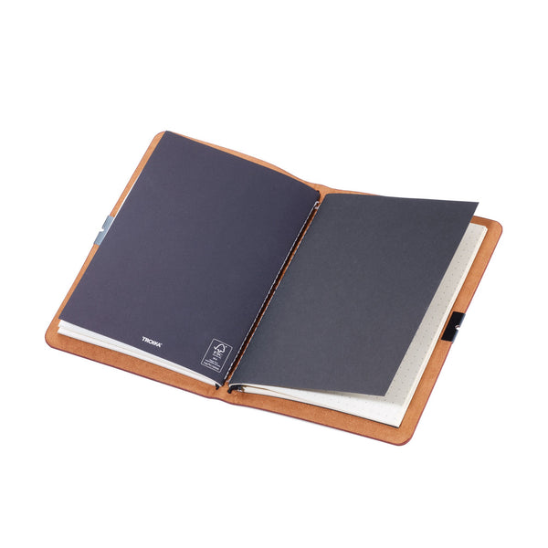 Troika Item BTJ36/BR Refillable Dot Grid A5 Bullet Journal with Leatherette Cover Showing two journals inside the cover