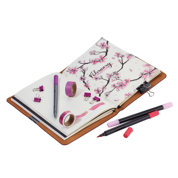 Troika Item BTJ36/BR Refillable Dot Grid A5 Bullet Journal with Leatherette Cover Showing user's bullet journal art Alternate view