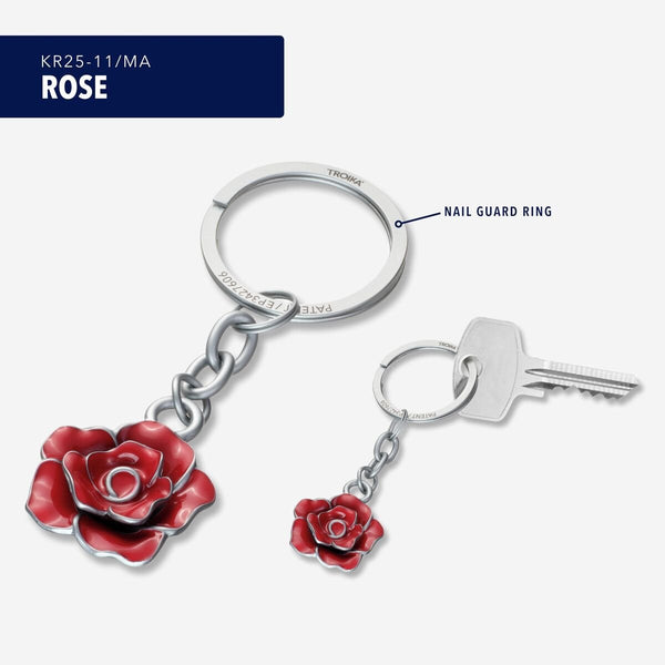 TROIKA Rose Keychain – 3D Floral Charm with NAIL GUARD Ring - Troikaus.com