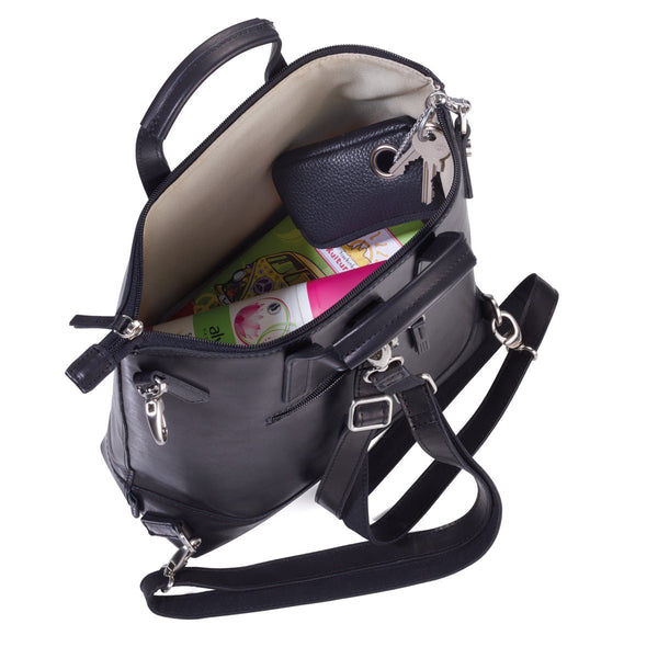 Troika Schlussel Loch Keychain with Zipper Coin Pouch in Black Leather Shown with attached to hand bag