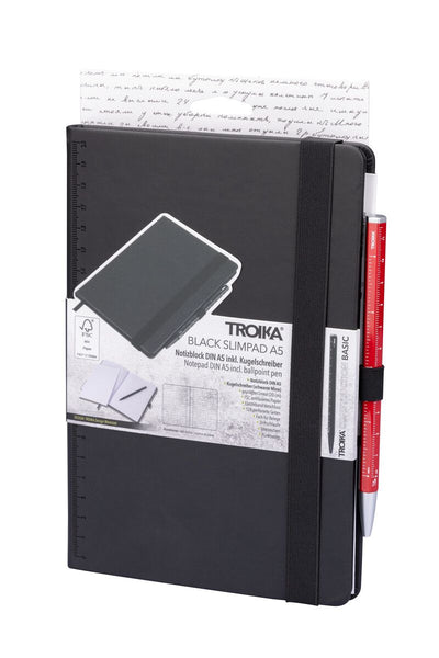 Black Troika A5 notebook with Troika red ballpoint pen set in packaging