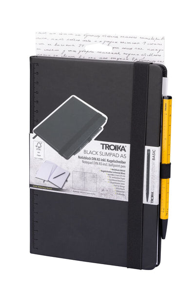 Troika black A5 notebook with yellow pen set  in packaging