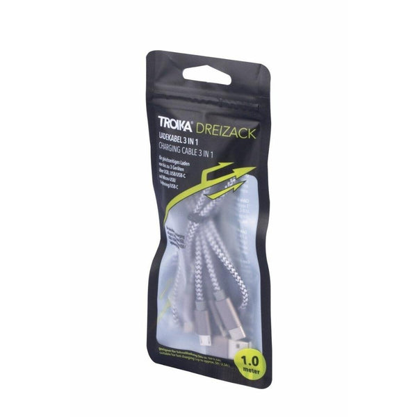 Troika Trident 3 in 1 USB Charging Cable USB, USB C and Lightening Cable