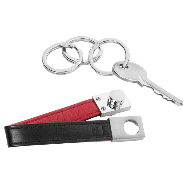 Troika Twister Quick Release Strap Keychain with Three Rings Black Red