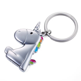 Troika Unicorn Charm Keychain Cast Metal with Rainbow Enamel and Split Ring