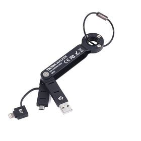 Troika Walker Charging and Data Transfer Cable Black showing USB, Micro USB and Lightening Transfer adapter