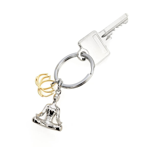 Troika Yoga Lotus Position and Lotus Flower Charms Keychain