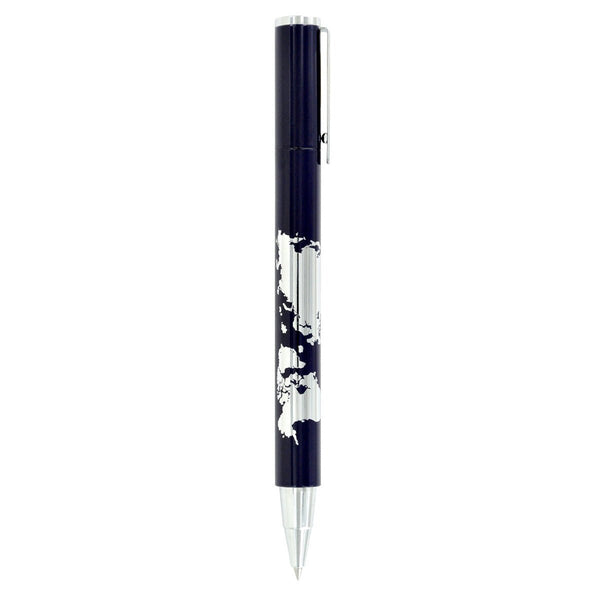 Troika World in Your Hand Rollerball Pen in Navy with Chrome showing cap screwed unto back of the pen.